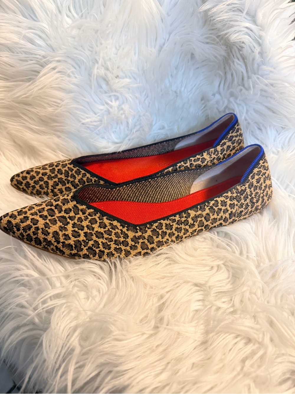Rothy's Leopard Print Pointed Flats with Red Insole and Blue Trim size 13 - Picture 3 of 9